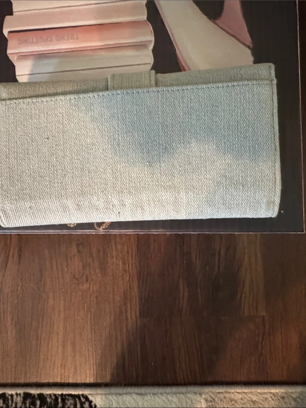 True Religion Pale Blue Fabric Wallet with Gold Horseshoe Logo